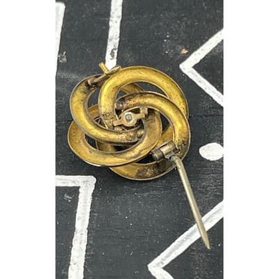 Antique Victorian Gold Filled Lover's Knot Brooch Paste Stone Rose & Yellow GF - Thumbnail 10