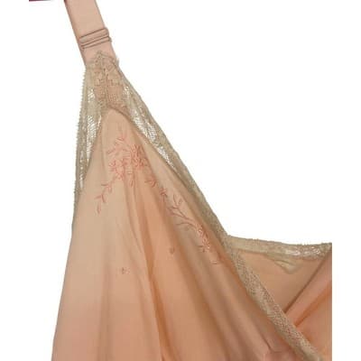 1930s Peach Rayon Slip Dress Embroidered Lace Bias Cut Lingerie Antique Boudoir - Thumbnail 4