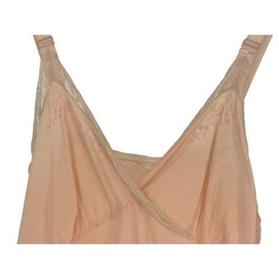1930s Peach Rayon Slip Dress Embroidered Lace Bias Cut Lingerie Antique Boudoir - Thumbnail 5
