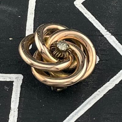 Antique Victorian Gold Filled Lover's Knot Brooch Paste Stone Rose & Yellow GF - Thumbnail 6