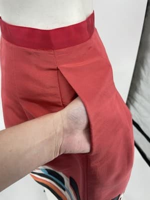 Oscar de La Renta Skirt Embroidered Silk Geometric Coral Size 6 Small A Line - Thumbnail 5
