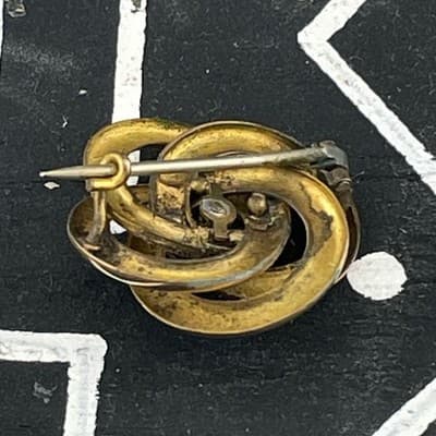 Antique Victorian Gold Filled Lover's Knot Brooch Paste Stone Rose & Yellow GF - Thumbnail 7