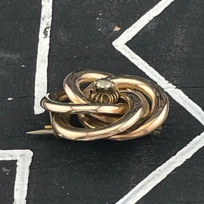 Antique Victorian Gold Filled Lover's Knot Brooch Paste Stone Rose & Yellow GF - Thumbnail 5