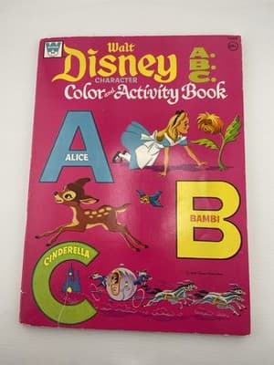 Disney Character color activity and book Vintage 1972 ABC Alice Bambi Cinderella - Thumbnail 2