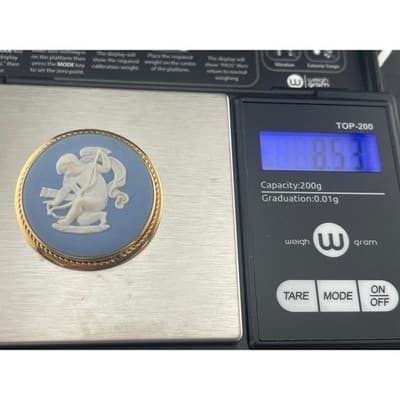 Vintage Van Dell Wedgwood Cupid Jasperware Brooch Pendant GF Blue White Cameo - Thumbnail 12