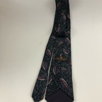 Guy Laroche Paris silk vintage necktie made in USA black gray red blue abstract - Thumbnail 4