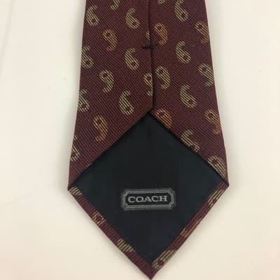 Coach vtg Italian 100% silk paisley burgundy necktie print READ - Thumbnail 2
