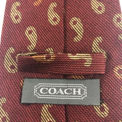 Coach vtg Italian 100% silk paisley burgundy necktie print READ - Thumbnail 4