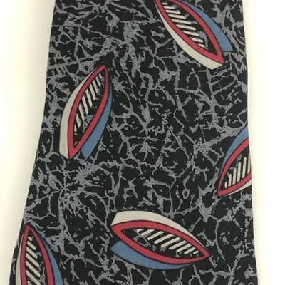 Guy Laroche Paris silk vintage necktie made in USA black gray red blue abstract - Thumbnail 2