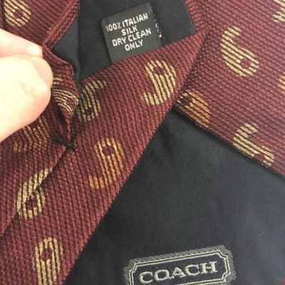 Coach vtg Italian 100% silk paisley burgundy necktie print READ - Thumbnail 3