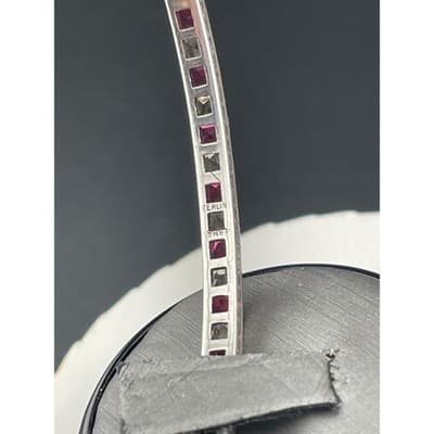 Vintage ERMA Sterling Silver Pink Clear Paste Channel Set Bangle Bracelet 2.5" - Thumbnail 6