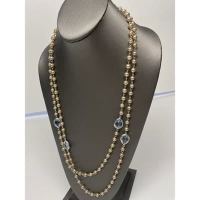 Coro 60" Pearl & Blue Station Necklace Baroque Long Opera Length multi strand - Thumbnail 2