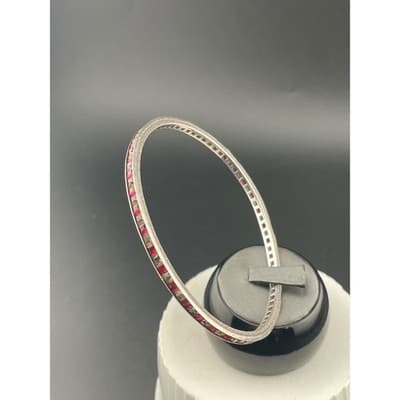 Vintage ERMA Sterling Silver Pink Clear Paste Channel Set Bangle Bracelet 2.5" - Thumbnail 2