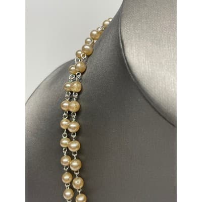Coro 60" Pearl & Blue Station Necklace Baroque Long Opera Length multi strand - Thumbnail 6