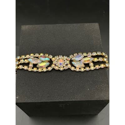 Vintage Aurora Borealis Rhinestone Parure Necklace Bracelet Earrings Jewelry Set - Thumbnail 10