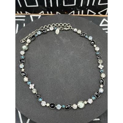Sorrelli Mixed Cut Crystal Station Necklace Black Blue Gray Rhinestone Signed - Thumbnail 5