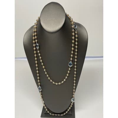 Coro 60" Pearl & Blue Station Necklace Baroque Long Opera Length multi strand - Thumbnail 3