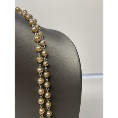 Coro 60" Pearl & Blue Station Necklace Baroque Long Opera Length multi strand - Thumbnail 7
