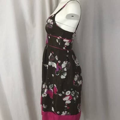 Y2K Guess silk floral dress sz 3 garden party juniors viontage brown pink - Thumbnail 3