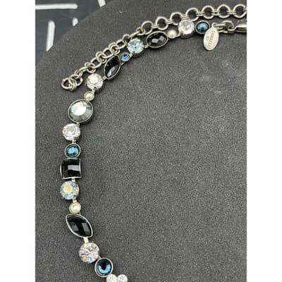 Sorrelli Mixed Cut Crystal Station Necklace Black Blue Gray Rhinestone Signed - Thumbnail 6