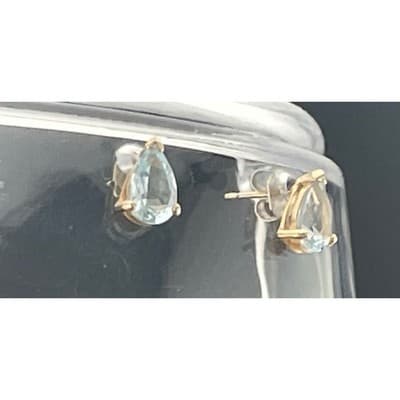Vintage Sterling Vermeil Blue Topaz Pendant Necklace & Stud Earrings Set 925 - Thumbnail 4