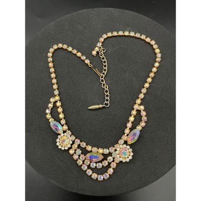 Vintage Aurora Borealis Rhinestone Parure Necklace Bracelet Earrings Jewelry Set - Thumbnail 3