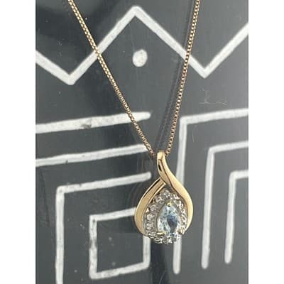Vintage Sterling Vermeil Blue Topaz Pendant Necklace & Stud Earrings Set 925 - Thumbnail 2