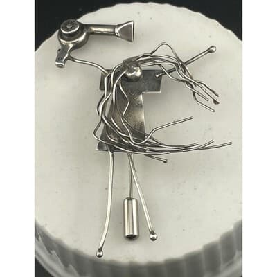 John Storey LHTC Sterling Silver Hairdresser Brooch 1987 1988 Wearable Art Pin - Thumbnail 4