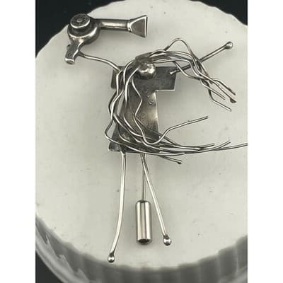 John Storey LHTC Sterling Silver Hairdresser Brooch 1987 1988 Wearable Art Pin - Thumbnail 3