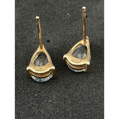 Vintage Sterling Vermeil Blue Topaz Pendant Necklace & Stud Earrings Set 925 - Thumbnail 9