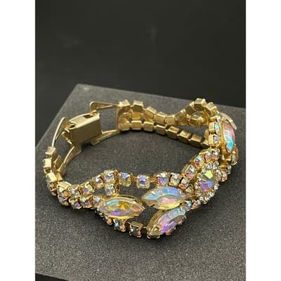 Vintage Aurora Borealis Rhinestone Parure Necklace Bracelet Earrings Jewelry Set - Thumbnail 16