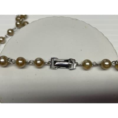 Coro 60" Pearl & Blue Station Necklace Baroque Long Opera Length multi strand - Thumbnail 9