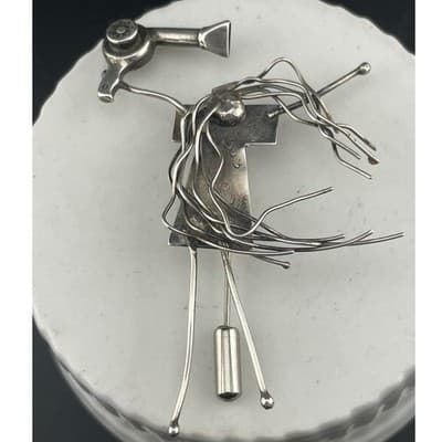 John Storey LHTC Sterling Silver Hairdresser Brooch 1987 1988 Wearable Art Pin - Thumbnail 2