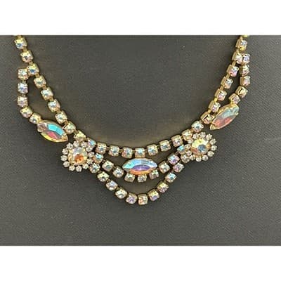 Vintage Aurora Borealis Rhinestone Parure Necklace Bracelet Earrings Jewelry Set - Thumbnail 2