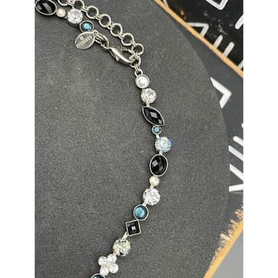 Sorrelli Mixed Cut Crystal Station Necklace Black Blue Gray Rhinestone Signed - Thumbnail 9