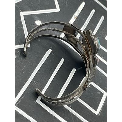 Vintage Sterling Silver Turquoise Coral Shadowbox Cuff Bracelet Southwestern NA - Thumbnail 10