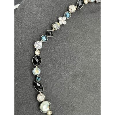 Sorrelli Mixed Cut Crystal Station Necklace Black Blue Gray Rhinestone Signed - Thumbnail 7