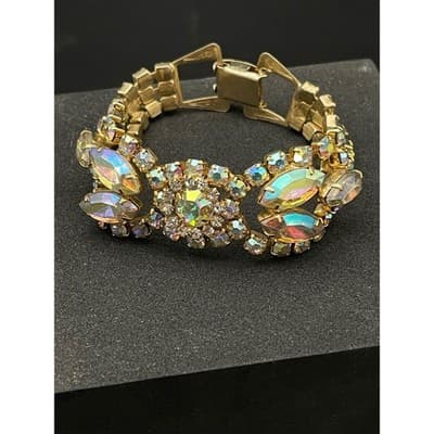 Vintage Aurora Borealis Rhinestone Parure Necklace Bracelet Earrings Jewelry Set - Thumbnail 15