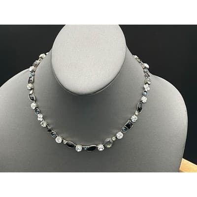 Sorrelli Mixed Cut Crystal Station Necklace Black Blue Gray Rhinestone Signed - Thumbnail 2