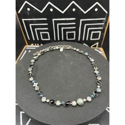 Sorrelli Mixed Cut Crystal Station Necklace Black Blue Gray Rhinestone Signed - Thumbnail 4