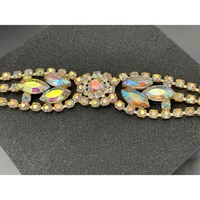 Vintage Aurora Borealis Rhinestone Parure Necklace Bracelet Earrings Jewelry Set - Thumbnail 12