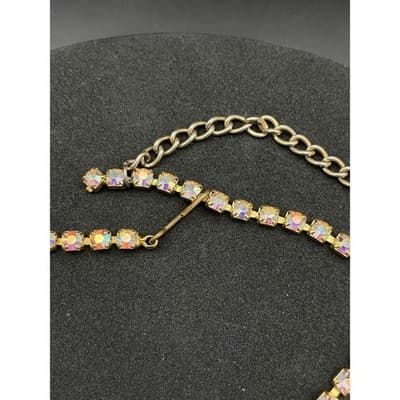 Vintage Aurora Borealis Rhinestone Parure Necklace Bracelet Earrings Jewelry Set - Thumbnail 7