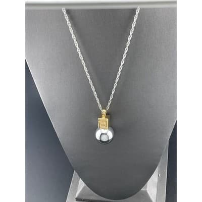 Givenchy Orb Pendant Necklace Silver Tone Gold Cube Charm Long 35" Modernist 90s - Thumbnail 2