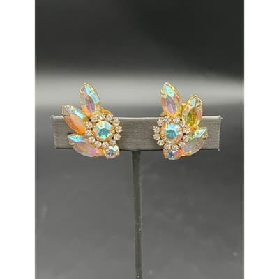 Vintage Aurora Borealis Rhinestone Parure Necklace Bracelet Earrings Jewelry Set - Thumbnail 20