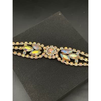 Vintage Aurora Borealis Rhinestone Parure Necklace Bracelet Earrings Jewelry Set - Thumbnail 11