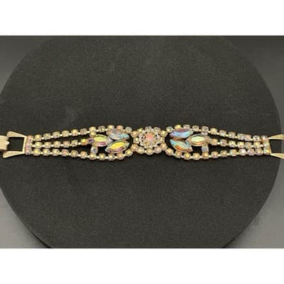 Vintage Aurora Borealis Rhinestone Parure Necklace Bracelet Earrings Jewelry Set - Thumbnail 9