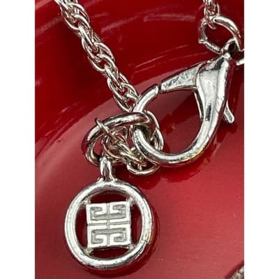 Givenchy Orb Pendant Necklace Silver Tone Gold Cube Charm Long 35" Modernist 90s - Thumbnail 5