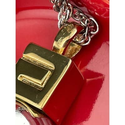 Givenchy Orb Pendant Necklace Silver Tone Gold Cube Charm Long 35" Modernist 90s - Thumbnail 9