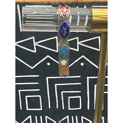 Vintage Siam Sterling Silver Enamel Bracelet Thai Dancer Panel Multicolor Niello - Thumbnail 3