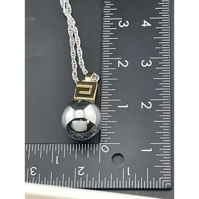 Givenchy Orb Pendant Necklace Silver Tone Gold Cube Charm Long 35" Modernist 90s - Thumbnail 11
